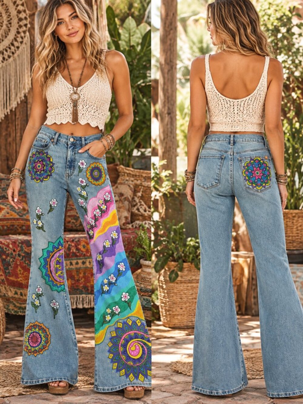 Hand painted Jeans Women's Size 10 Jessica Simpson Jeans Bootcut NWT #Boho